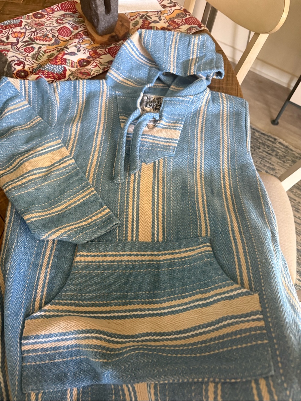 Sendra Blue and Cream Striped Hooded Baja Pullover